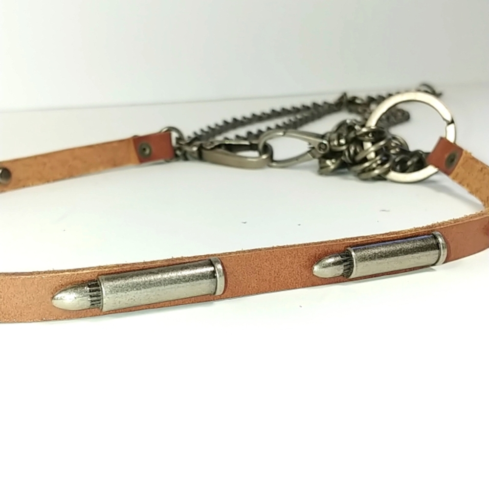 Men's leather/metal chains key holder NWT